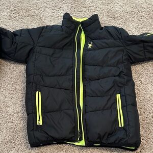 Spyder Kids Black and Neon Yellow Puffer Jacket